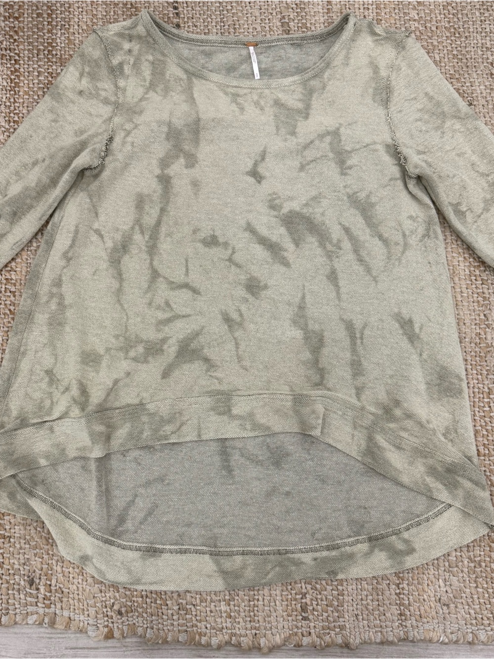 Free People Camo Print Open Back Top Size S Textured Knit Long Sleeve Boho Sz S